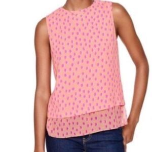 KATE SPADE New York Sleeveless Crew Neck Leopard Top, Flamingo Pink XS